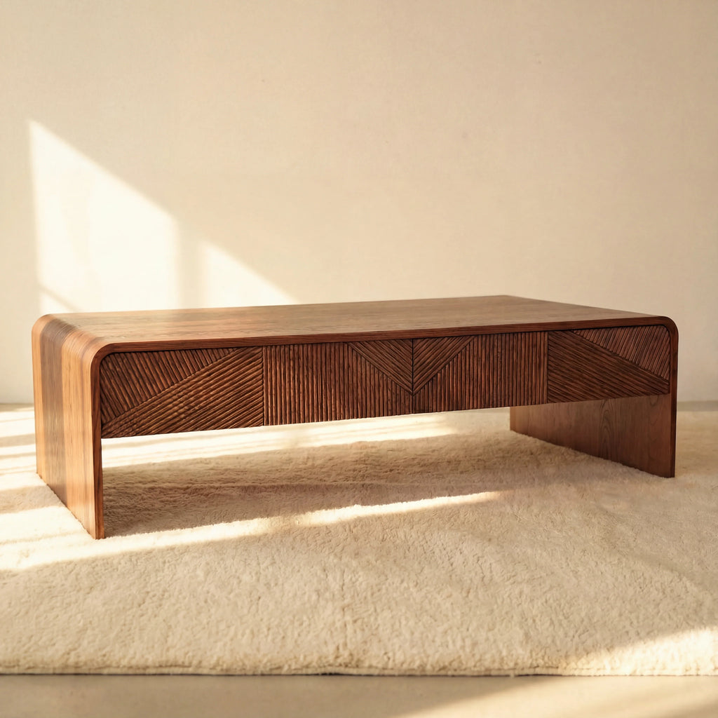 VISTA Coffee Table White oak with sculpted slat detailing
