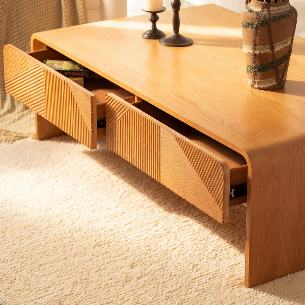 VISTA Coffee Table White oak with sculpted slat detailing