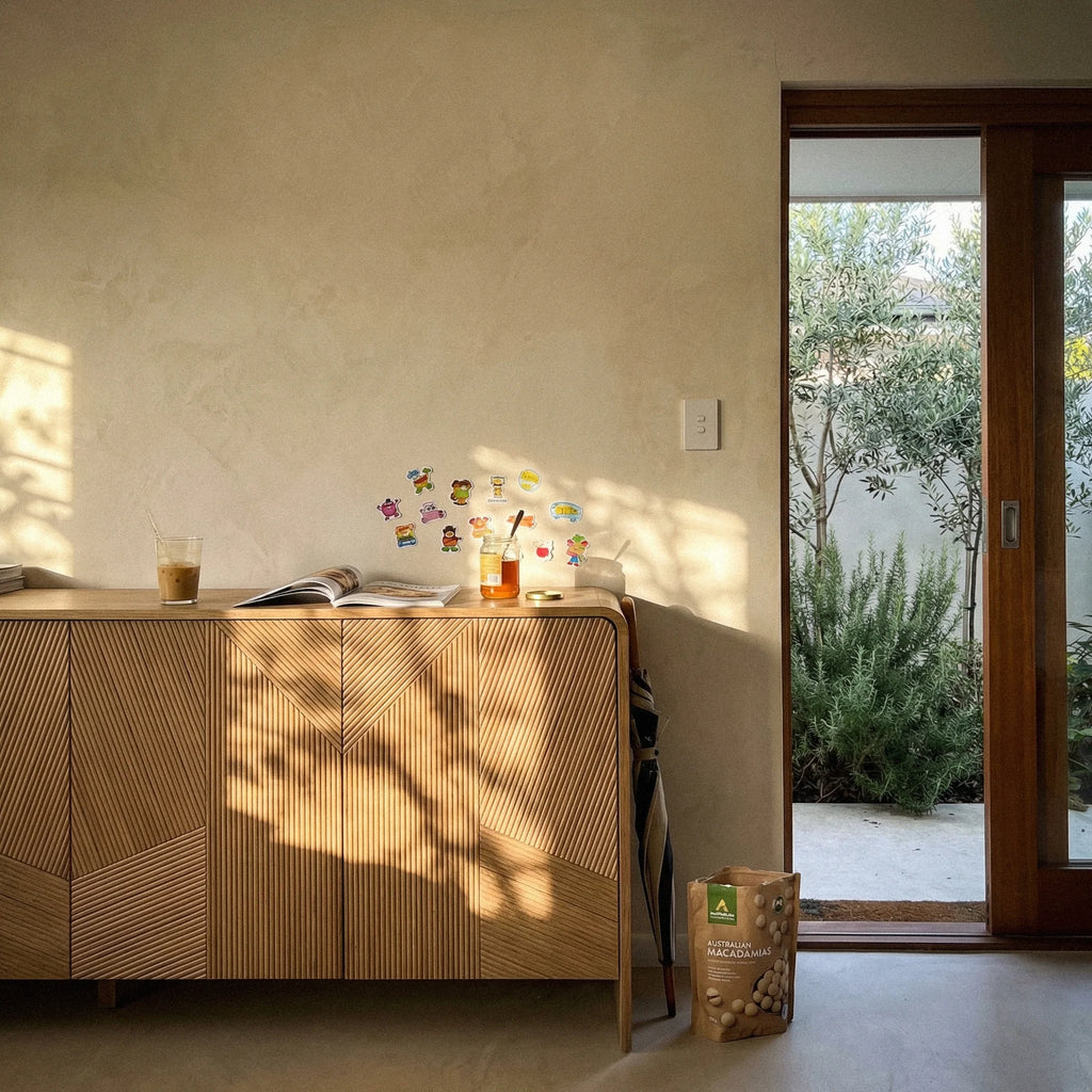 Vista Sideboard White oak with sculpted slat detailing