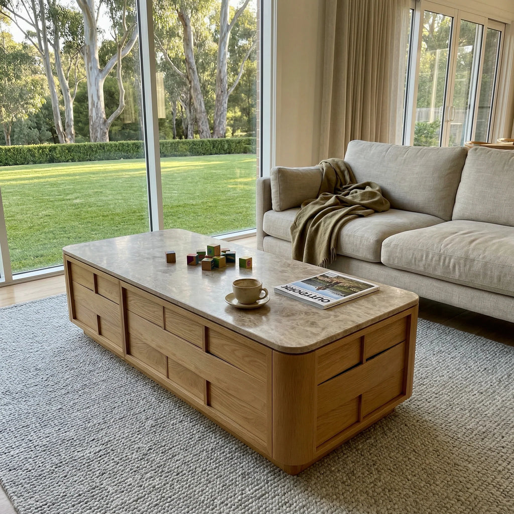 Hearth Coffee Table Oak wood with travertine top