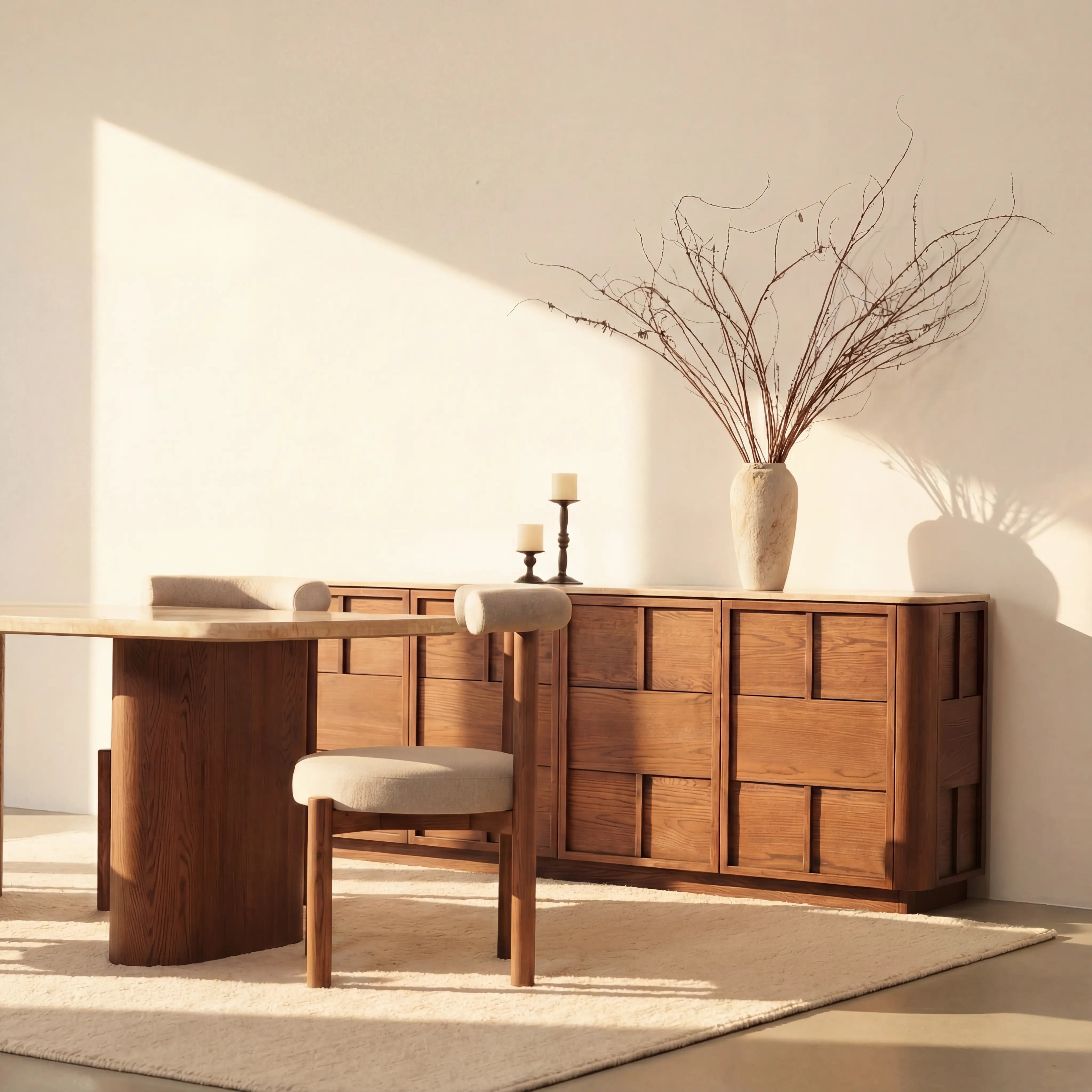 Hearth Sideboard Oak wood with travertine top