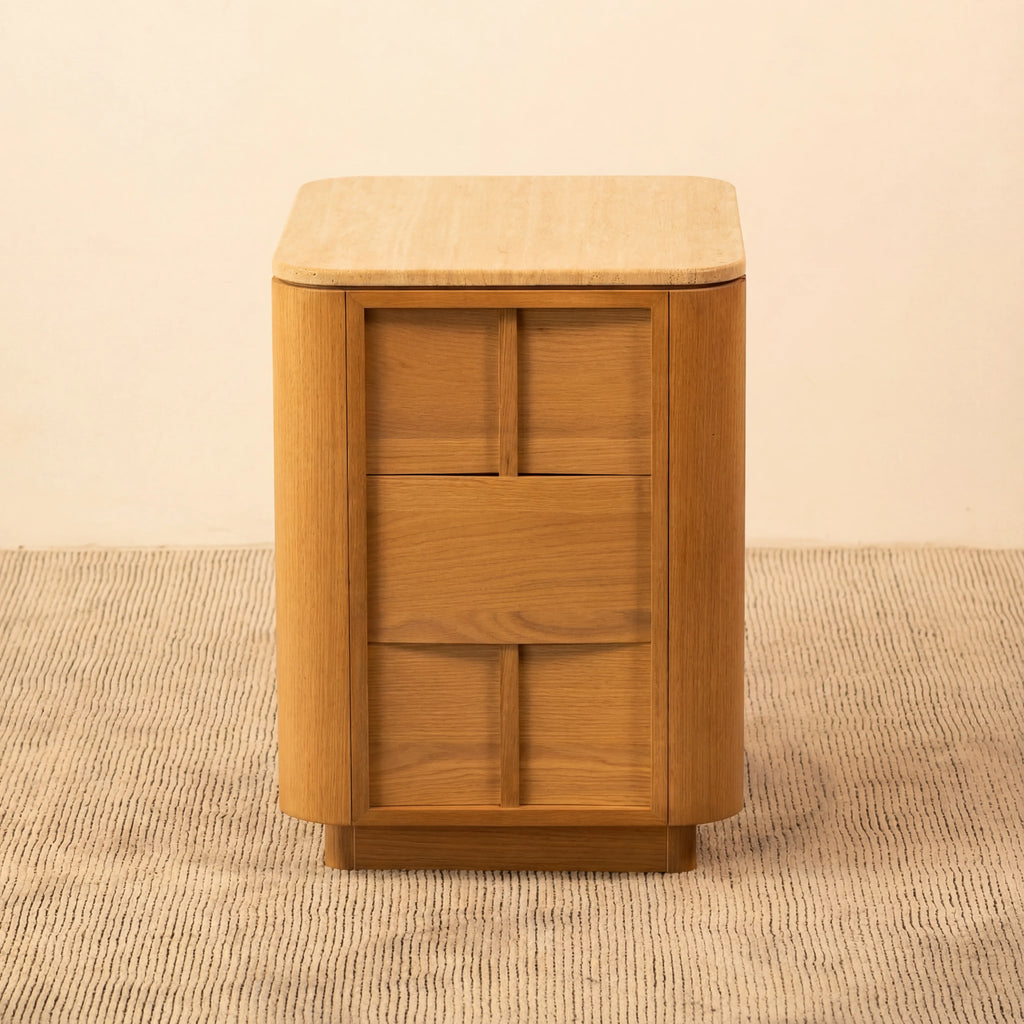 Hearth Bedside Table Oak wood with travertine top