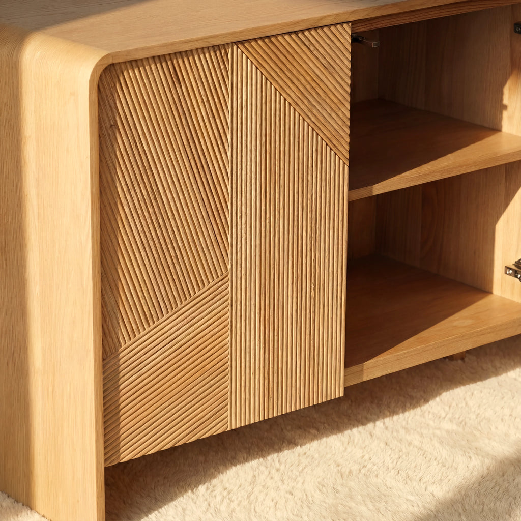 Vista Sideboard White oak with sculpted slat detailing