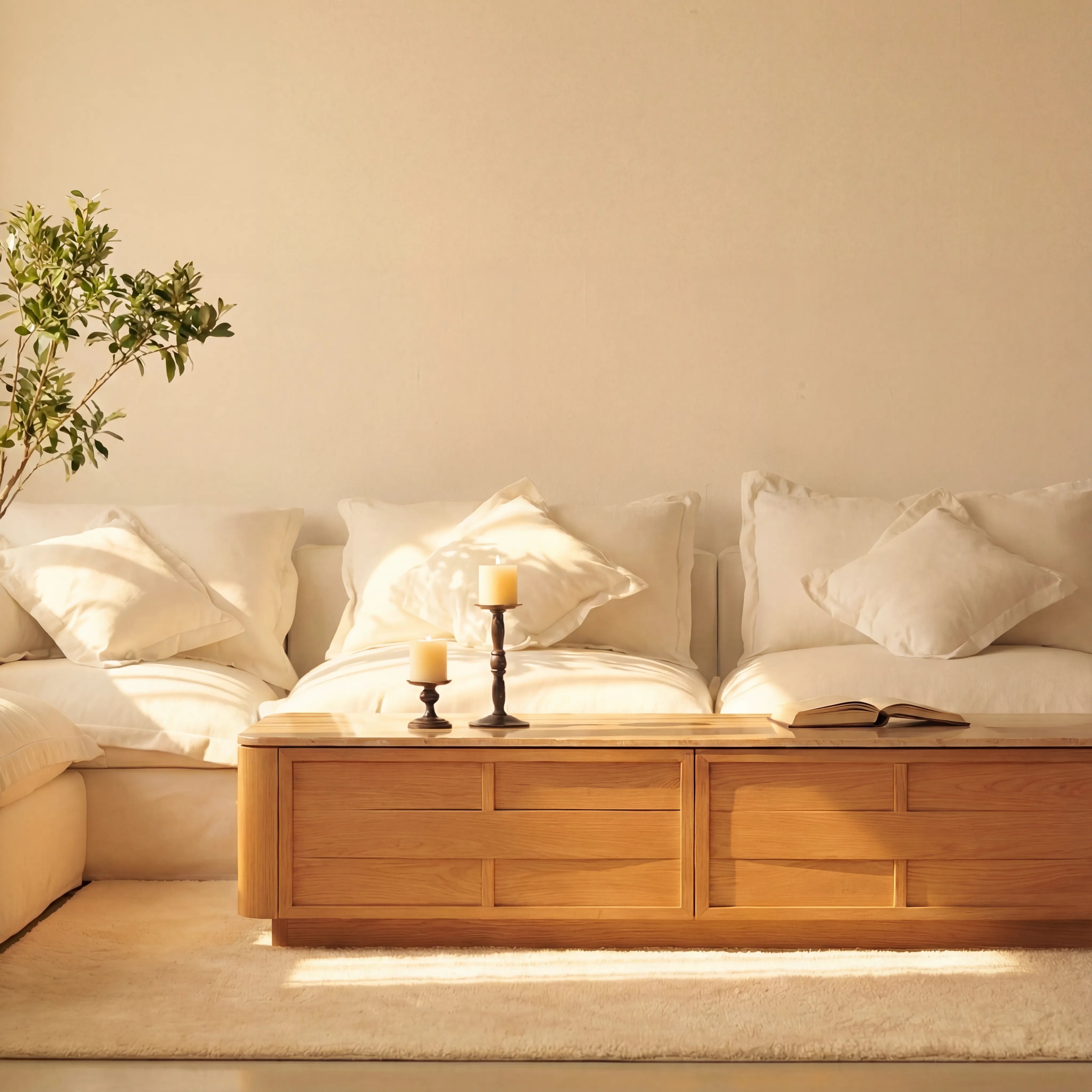 Hearth Coffee Table Oak wood with travertine top