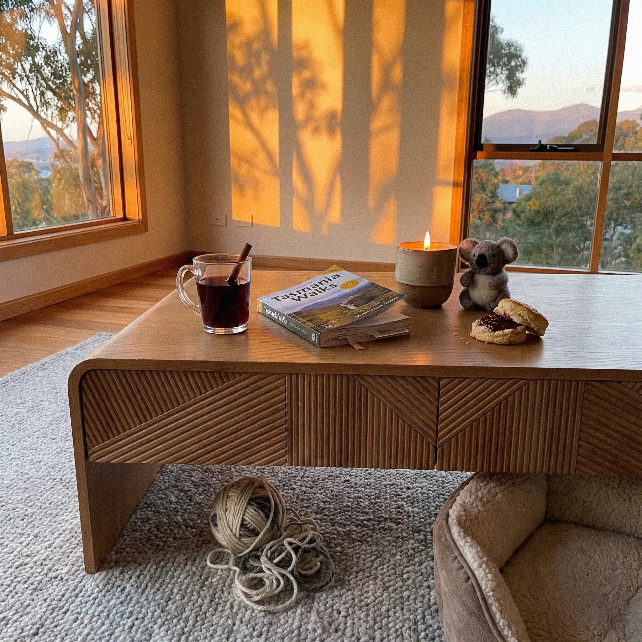 VISTA Coffee Table White oak with sculpted slat detailing
