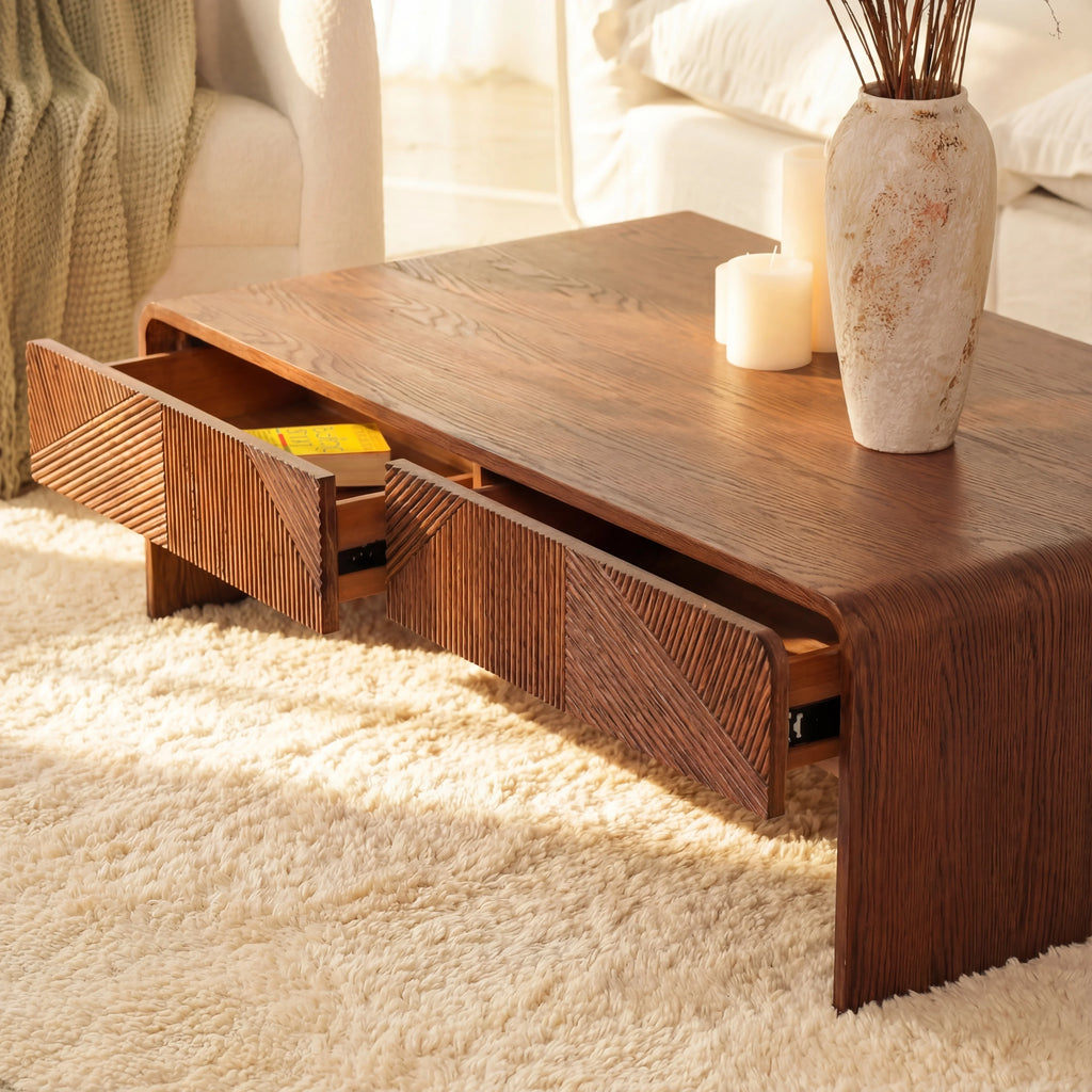 VISTA Coffee Table White oak with sculpted slat detailing