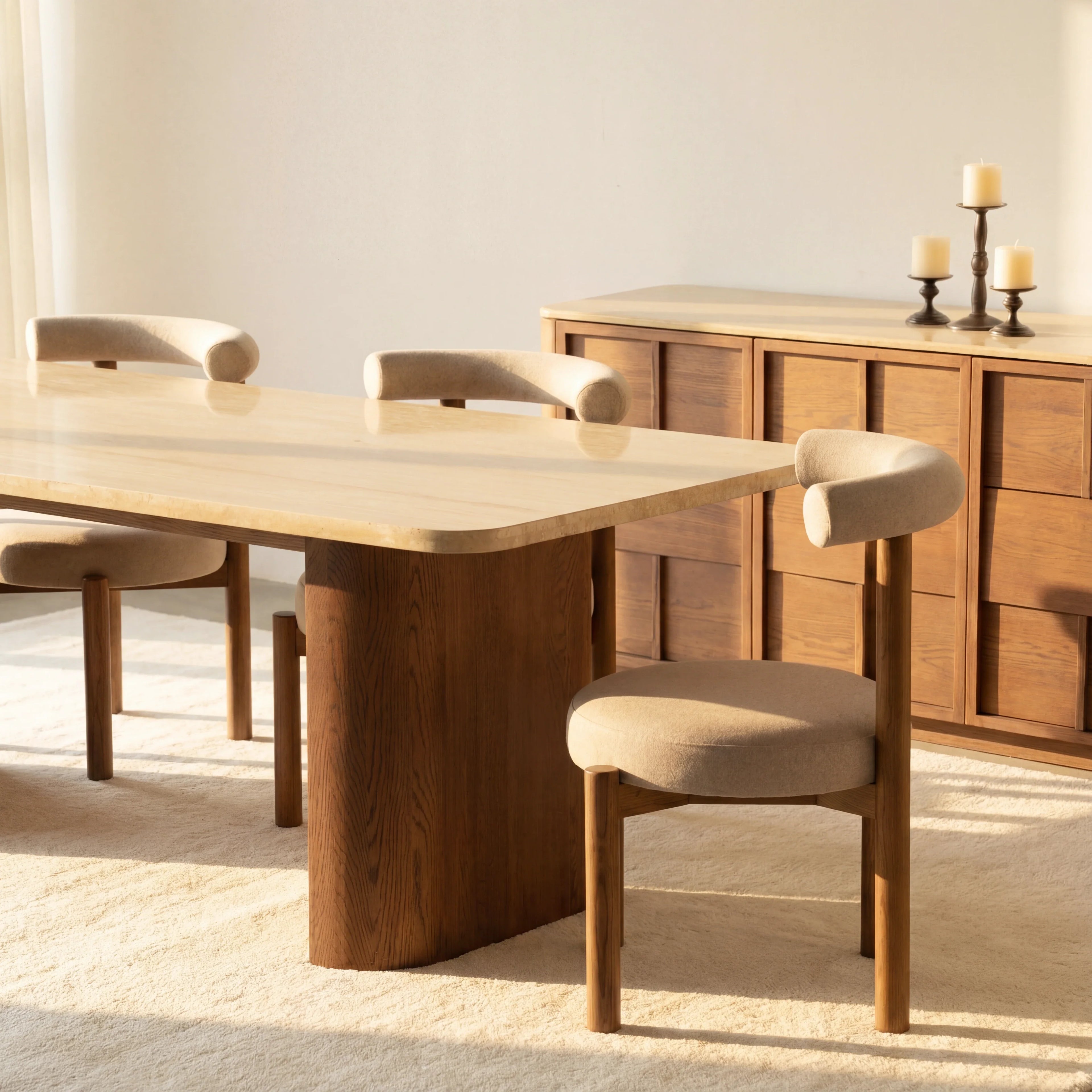 Ovelo Dining Table Oak wood with travertine top