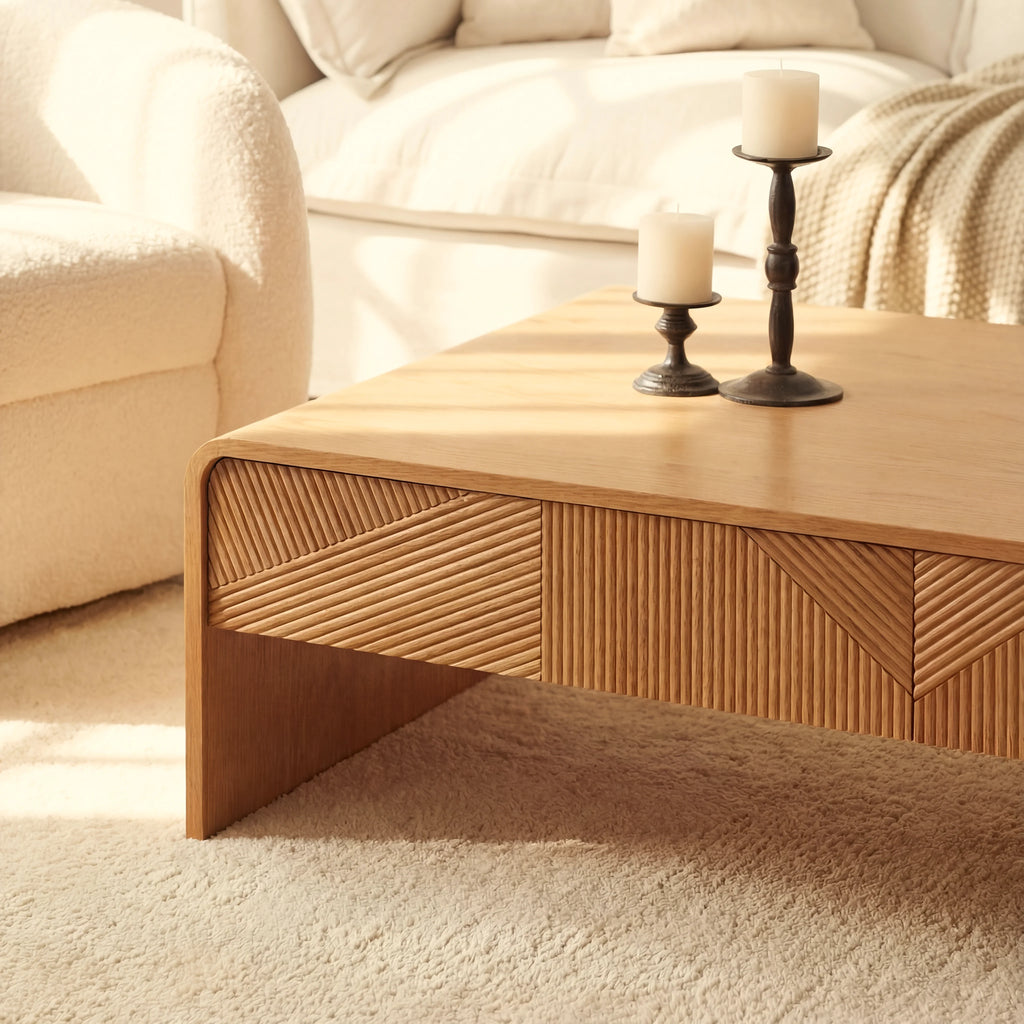 VISTA Coffee Table White oak with sculpted slat detailing