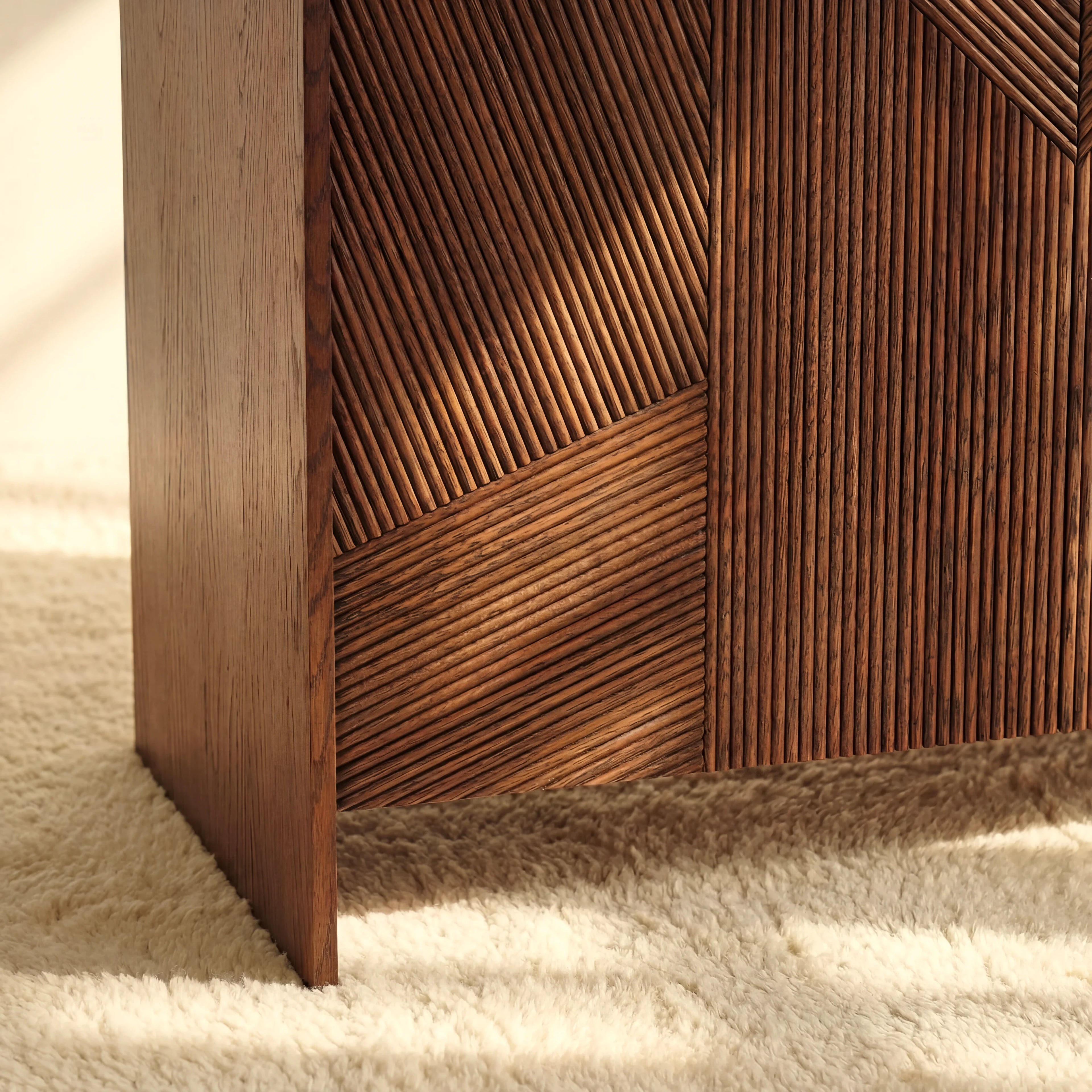 Vista Sideboard White oak with sculpted slat detailing