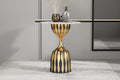 Modern Marble Top Side Table, Sculptural Pedestal Accent Table, Luxury Black Gold End Table for Living Room Bedroom
