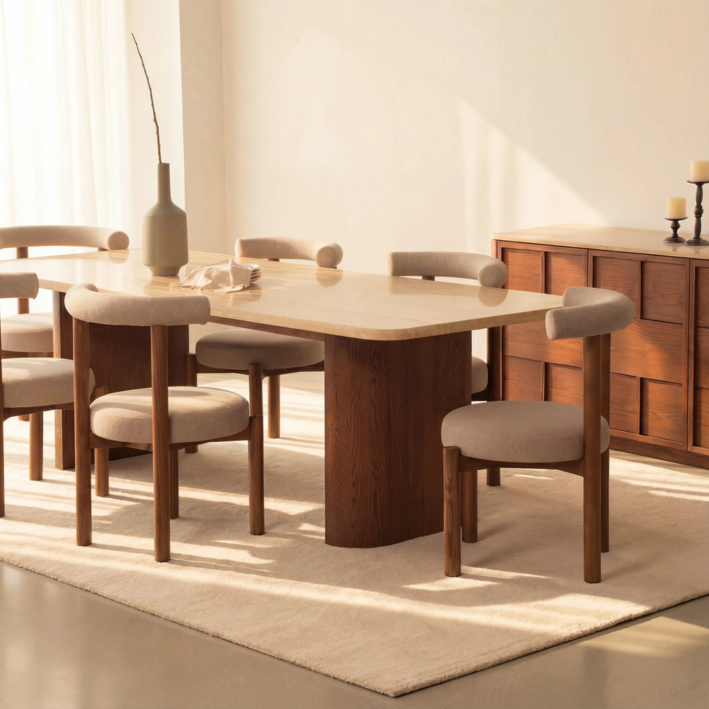Ovelo Dining Table Oak wood with travertine top