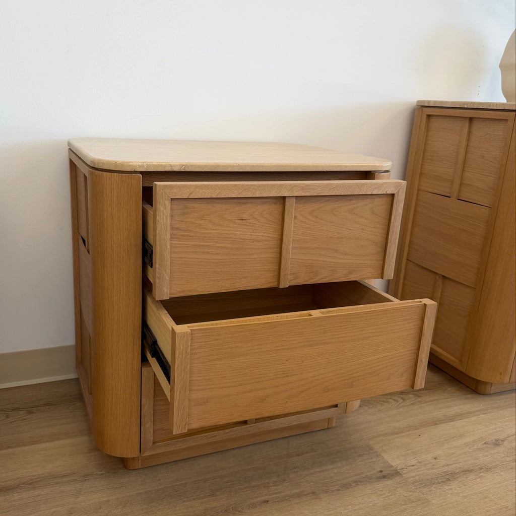 Hearth Bedside Table Oak wood with travertine top（karhyn studio sale）