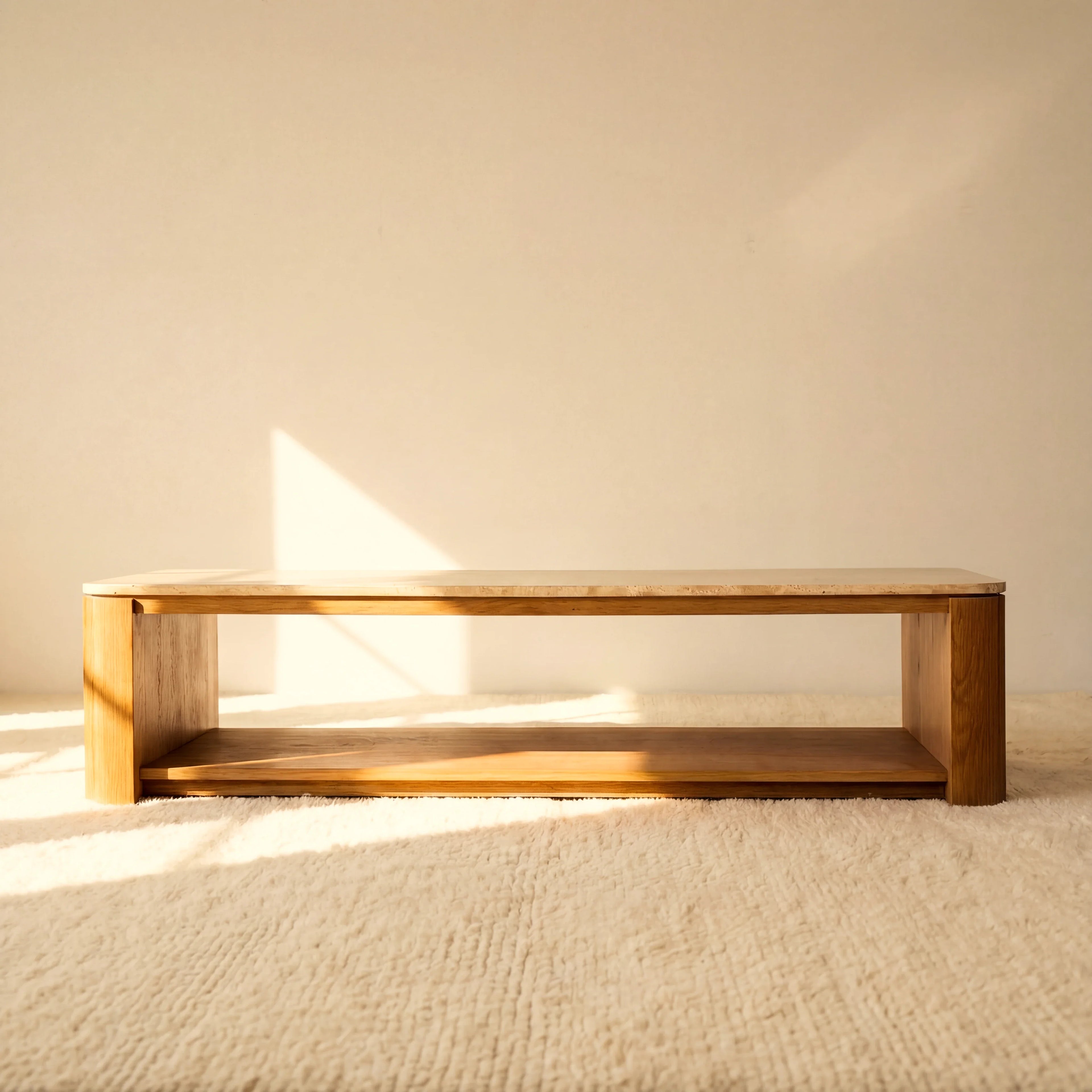 Ovelo Coffee Table Oak wood with travertine top