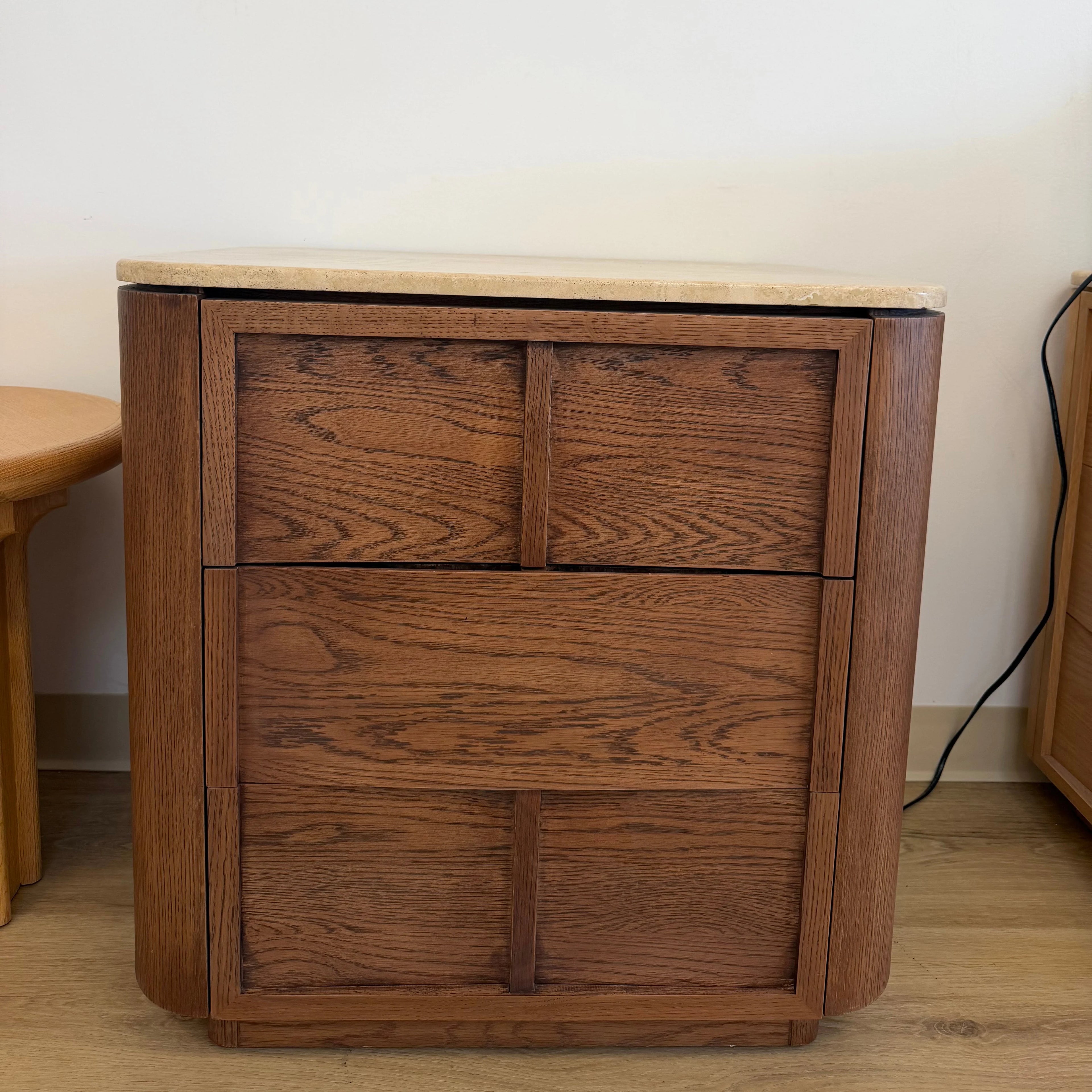 Hearth Bedside Table Oak wood with travertine top（karhyn studio sale）