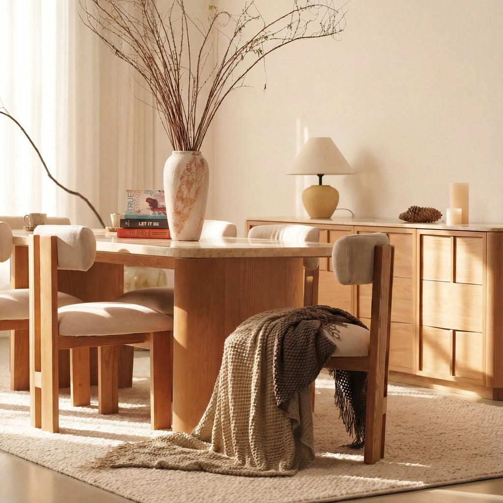 Hearth Sideboard Oak wood with travertine top