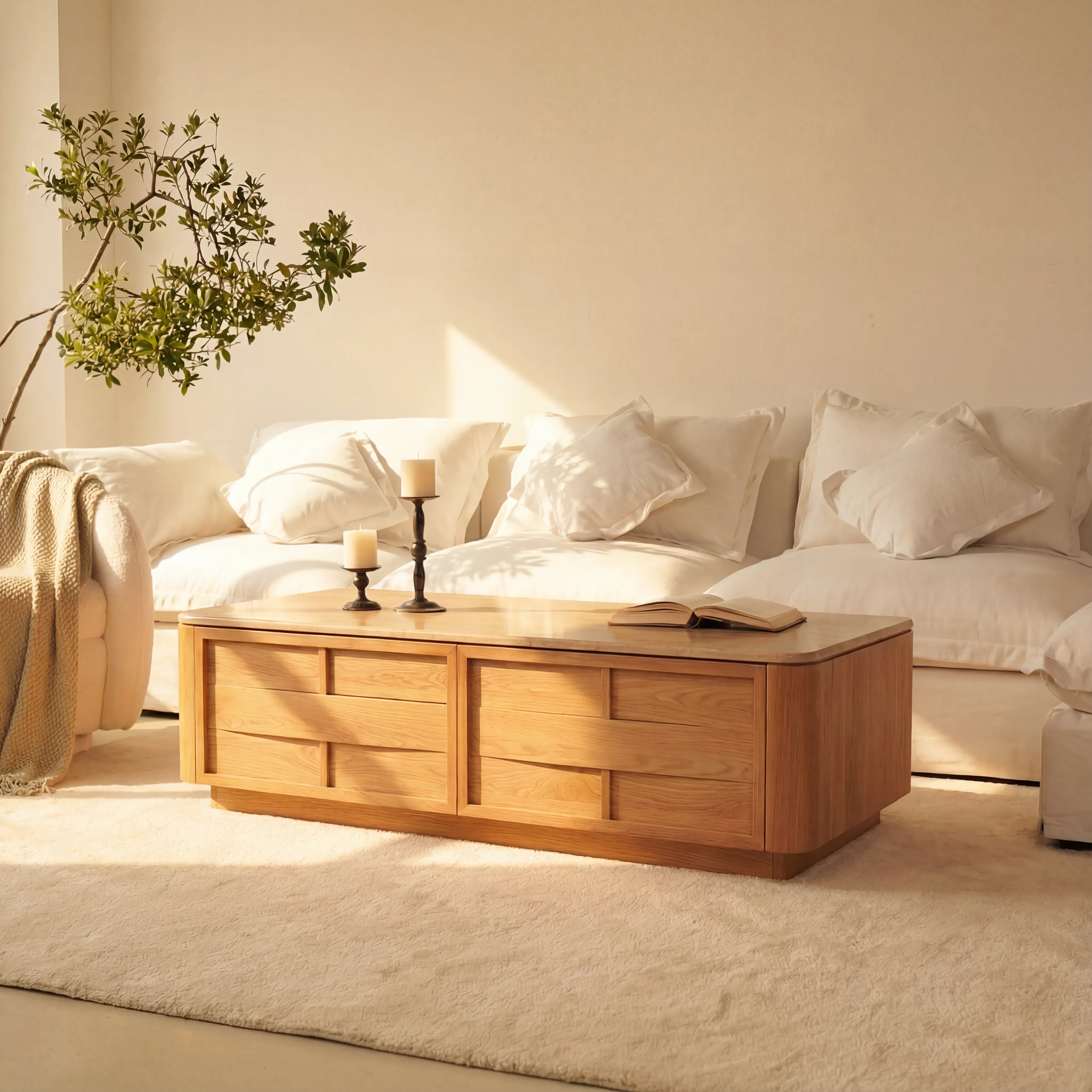 Hearth Coffee Table Oak wood with travertine top